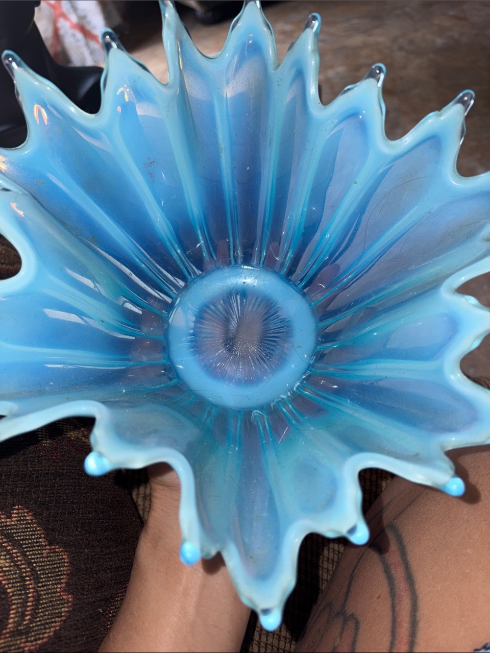 Vintage Stunning Fostaria Art Glass Blue Aqua Decorative Bowl - Home Accents